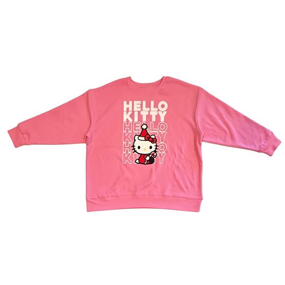 New Hello Kitty By Sanrio Christmas Crewneck Pullover Sweatshirt Size L Pink - Picture 1 of 8